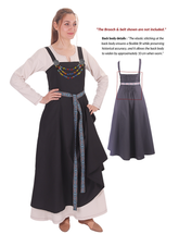 FIORE Cotton Black Apron Dress: Authentic Medieval Viking Cotton Canvas Pinafore